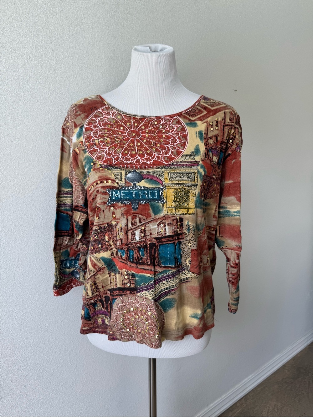 Laura Ashley Boho Mosaic Sequin Print Women's 3/4 Sleeve Top